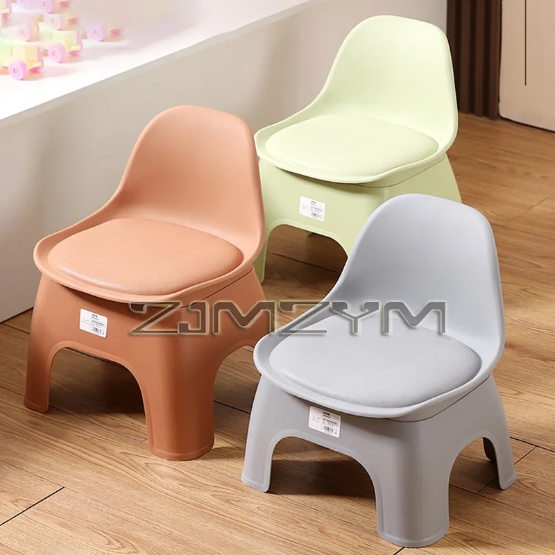 Portable Plastic Circular Stool with Backrest Durable Small Household Chair for Living Room BathroomBackrest Chairs