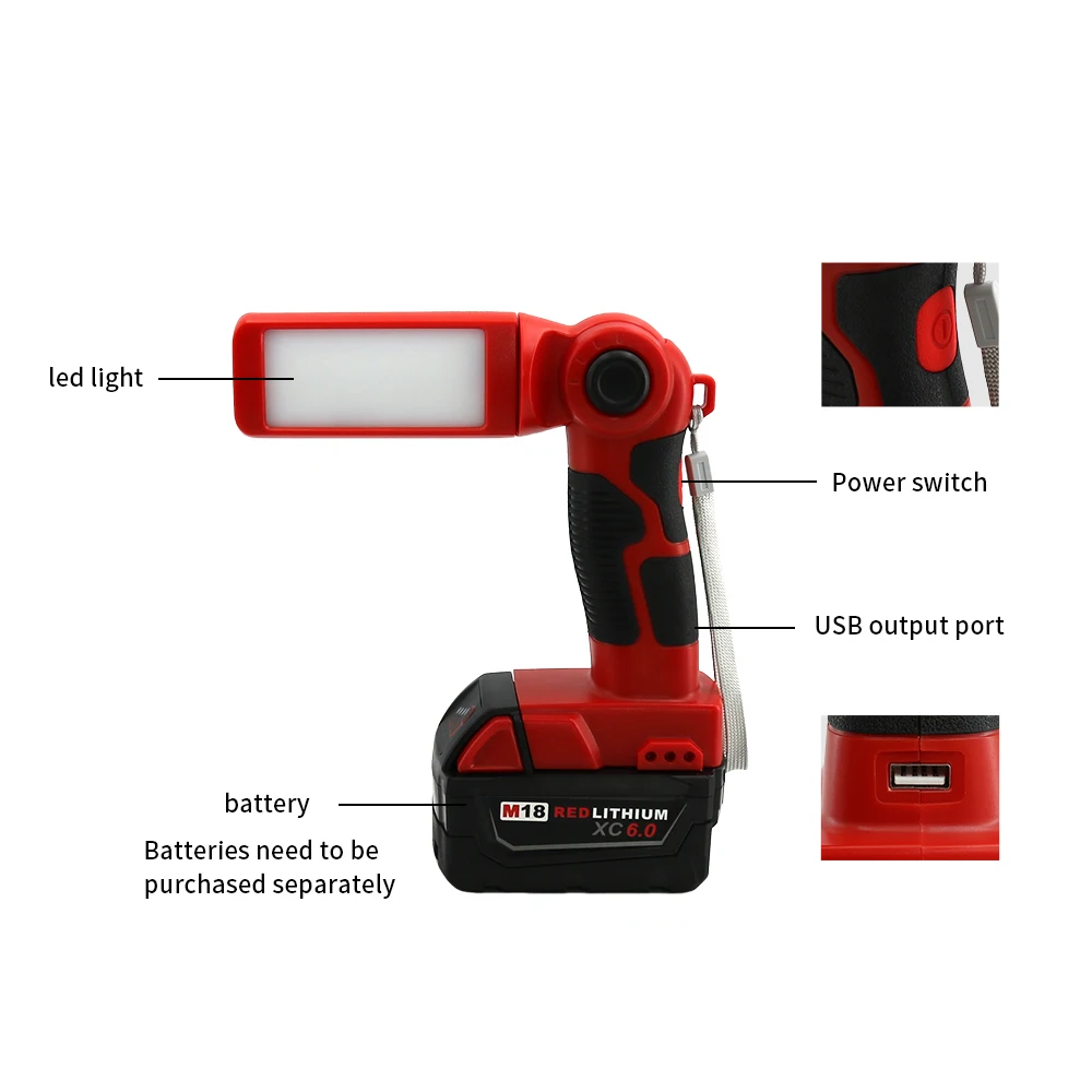 Milwaukee 270° Rotation LED Work Light Compact Folding Electric Rotating Camping Lamp Outdoor Travel Family Emergency Tool