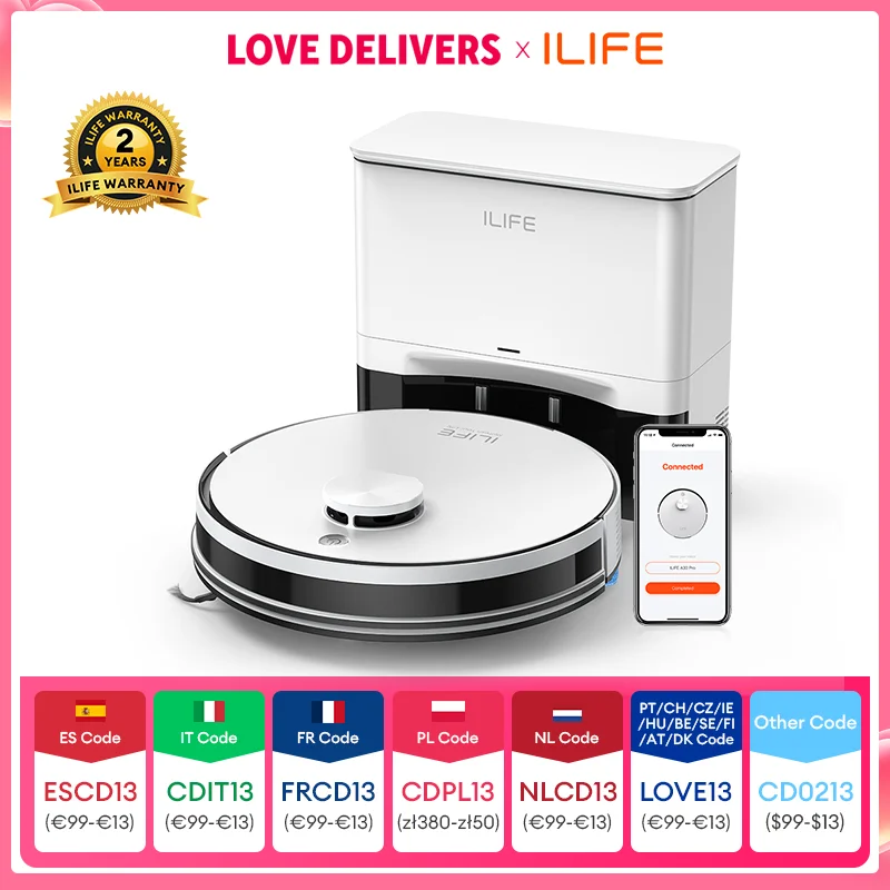 Ilife-aspirador robô a30 pro, sucção 5000pa, auto-esvaziamento, capacidade de 60 dias, aplicativo/controle remoto, 180 minutos de duração