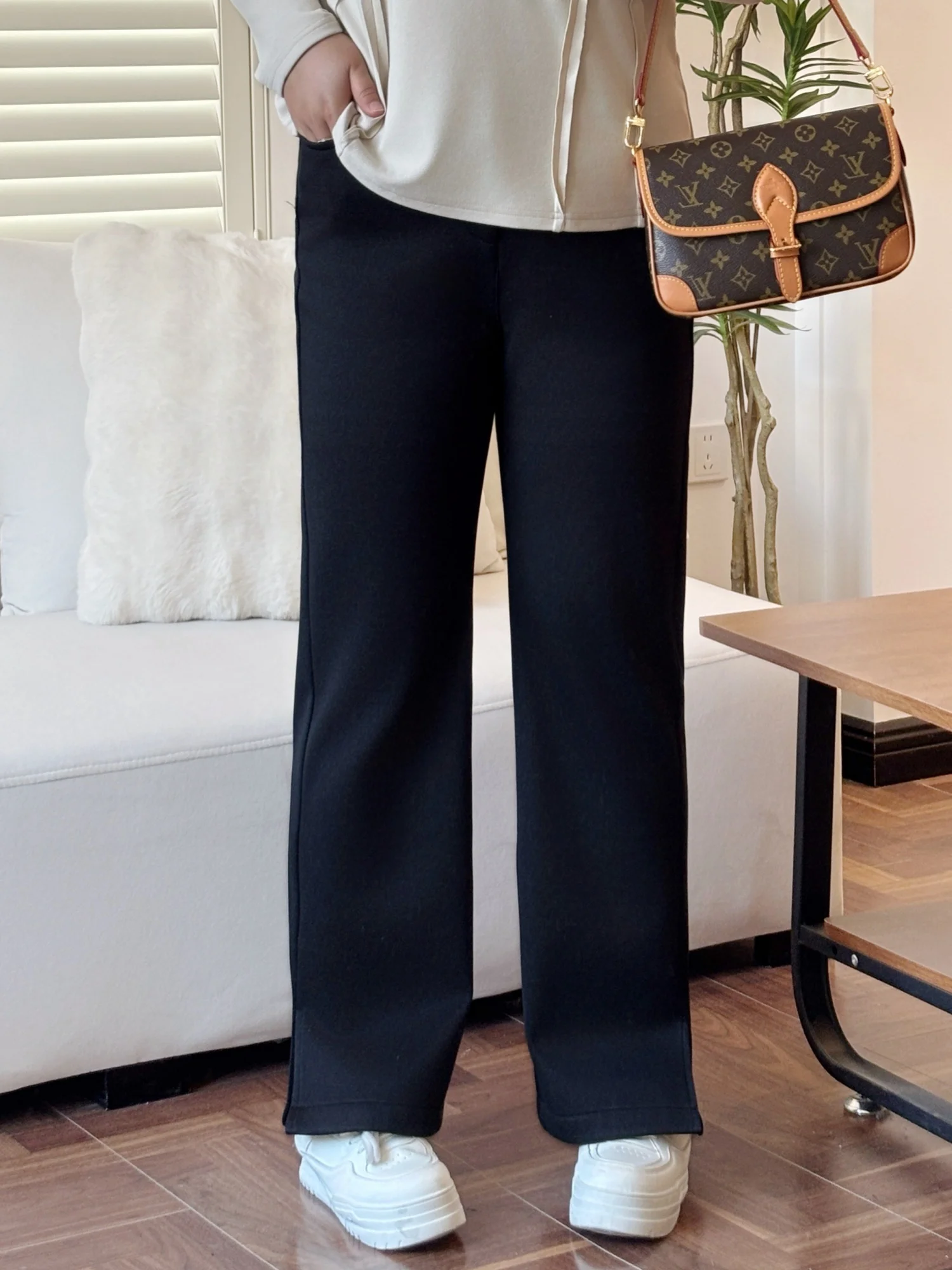 

High Waist Fleece Lined Casual Pants plus Size Slimming Straight Leg Commute Style Autumn Winter Ladies Fashion
