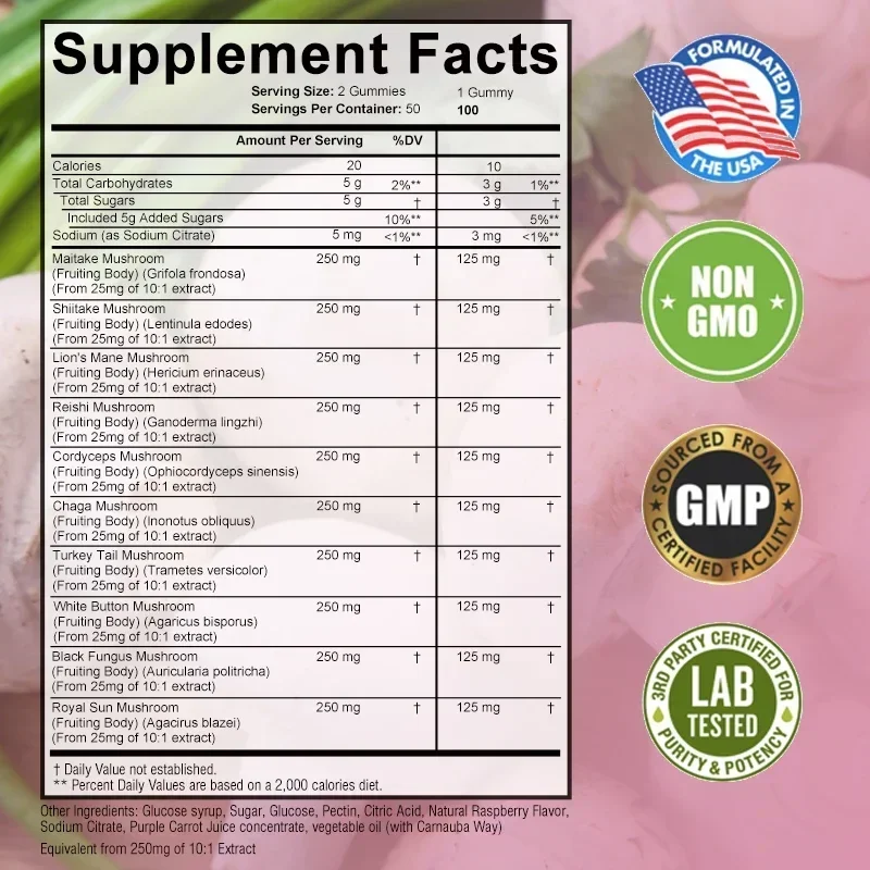 Mushroom Gummy Complex - Brain Supplement for Memory and Focus Relief Stress Better Mood - view 2