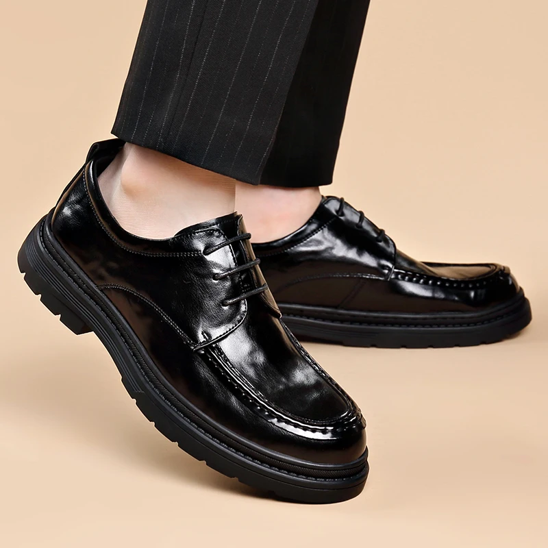 Men's Leather Oxford Shoes Lace-Up dress Business Casual Shoes Hidden Height Increase for Formal Wear