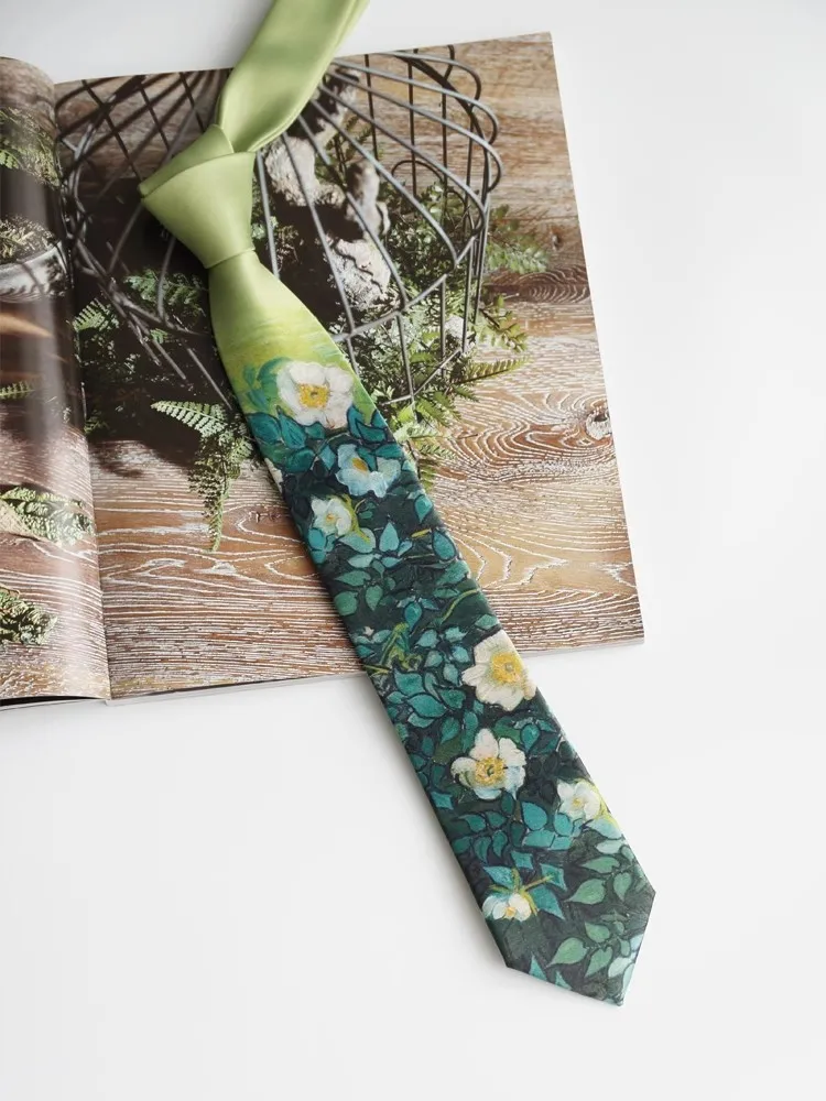 

High Quality Men Women Fashion Designer Vintage Green Flower Satin Ties For Shirt Boy Girls Performance Necktie Tie TB454