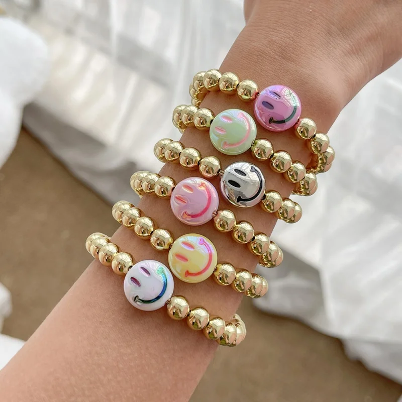 Smiley Face Beaded Adjustable Braided Bracelet, Y2K Style, Sweet and Cool Halloween Party Accessory.
