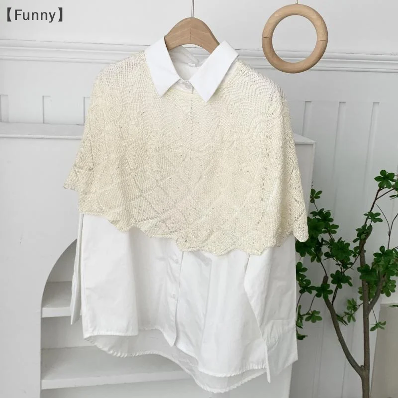 

OficialFunnyezione вязаная шаль из ледяного шелка, летняя легкая полая конструкция, модный чехол на плечо с блестками, накидка на плечо