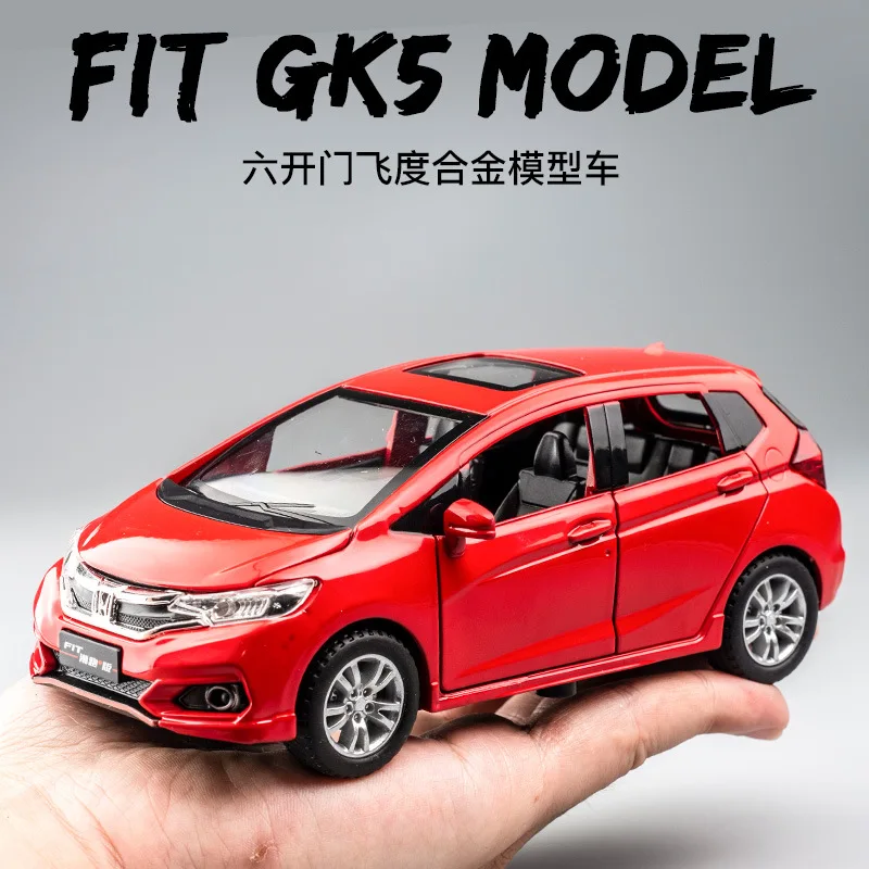 1:32 Honda FIT GK5 Alloy Car Diecast Miniature Sound and Light Pull Back Car Modle Collection Toy Boys Birthday Gift