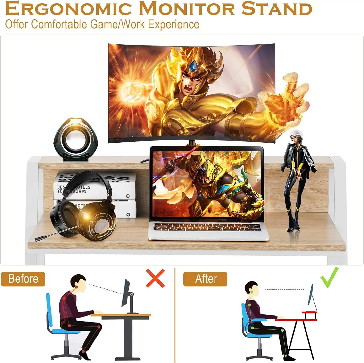 Small Computer Desk,Compact Home Office Desk with Sturdy Frame,2 Tier Study Writing Table for Small Place Apartment Office