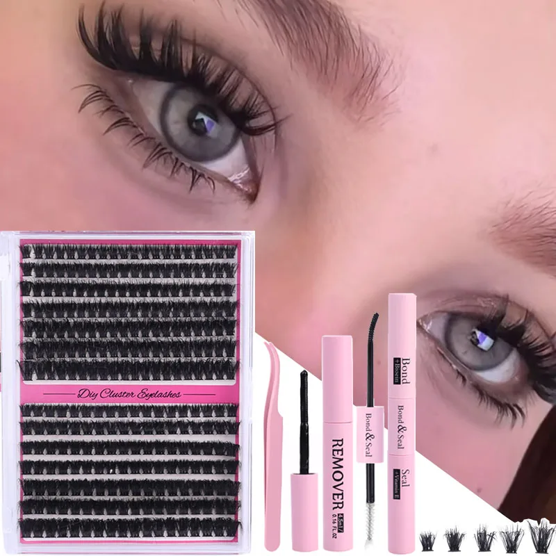 DIY 9-16 มม.Lash Extension ชุด Lash กาวแหนบและกาว Remover ผสม 40D50D60D80D Lashes Cluster เครื่องมือแต่งหน้า