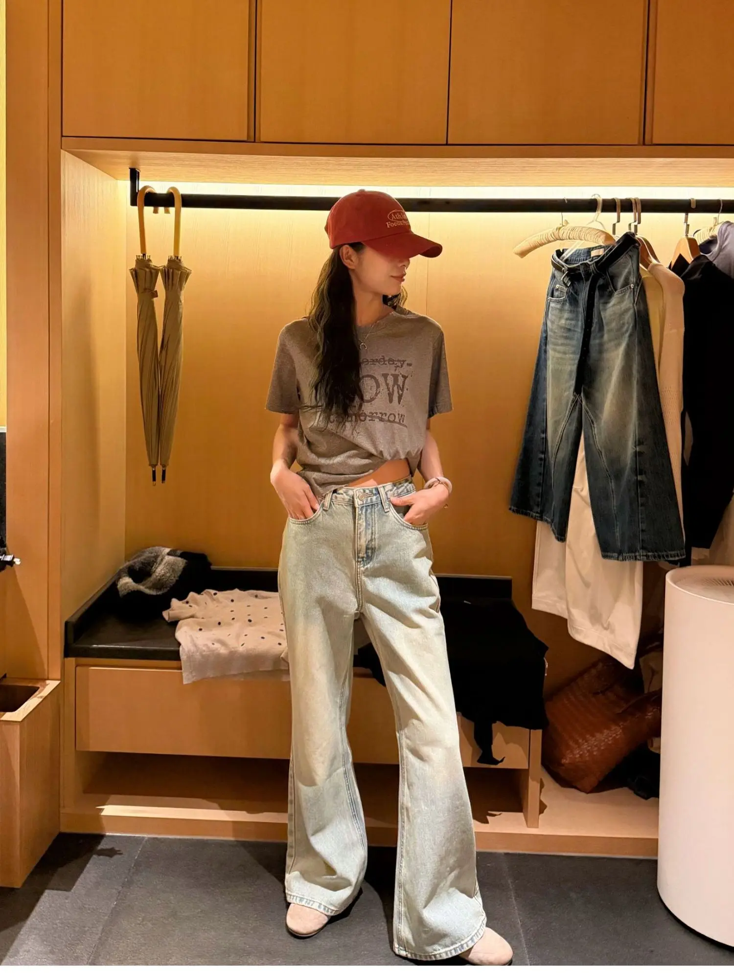 

High Waist Bell Bottom Jeans Women's Light Blue Washed Cotton Jeans Lengthening Legs Effect Fashionable Casual Spring Jeans