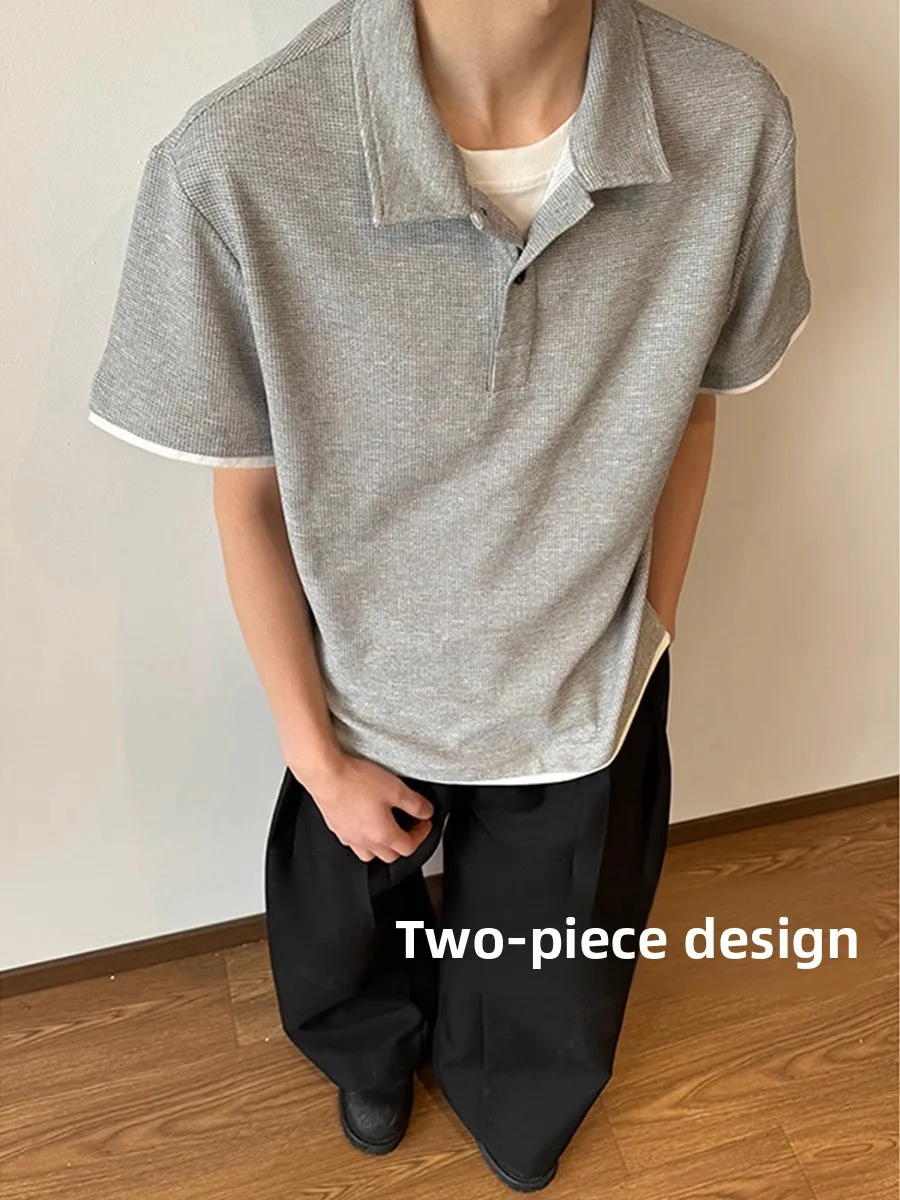 

Мужская летняя футболка премиум-класса с американским воротником, имитация двухслойности, большой размер, плотная ткань, 300 г/м²