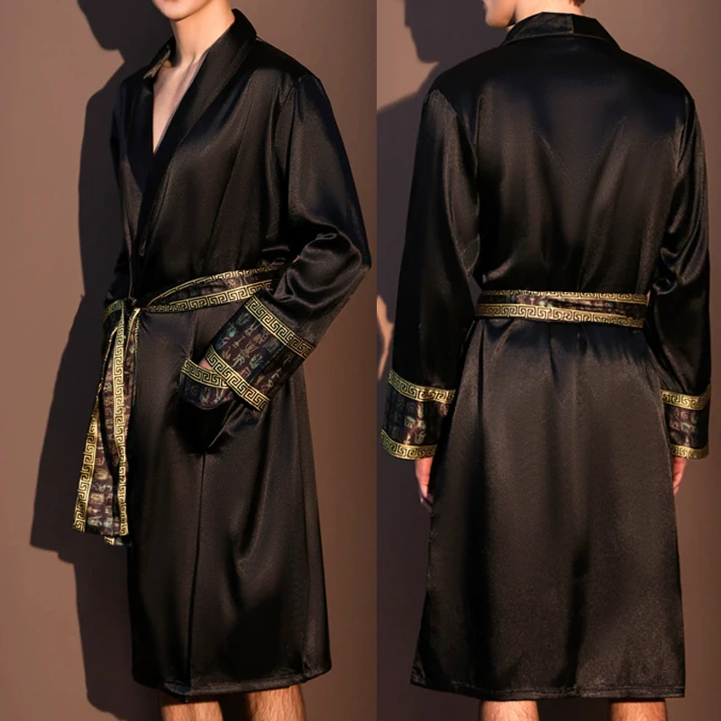 

Роскошный шелковый атласный мужской халат-кимоно, пеньюар, домашняя одежда, пижама, свободная повседневная мужская одежда для дома, нижнее белье