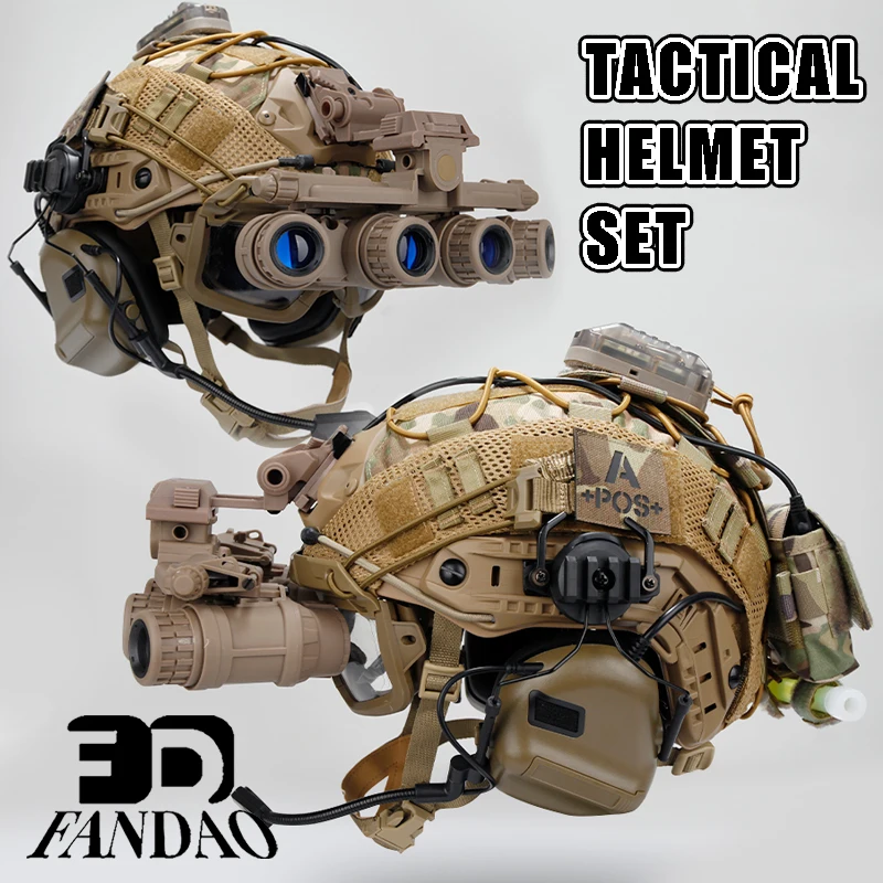 

Tactical Protective Helmet Airsoft Earphone Set with Goggles NVG Model &Mount Helmet Signal Light for Hunting Paintball Shooting