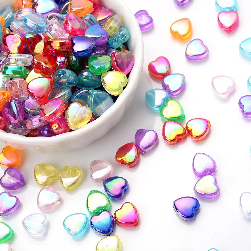 50pcs 9mm Colorful Heart Beads Jewelry Making Loose Spacer Beads DIY Handmade Necklace Bracelet Acrylic Beads Stress Relief Toy