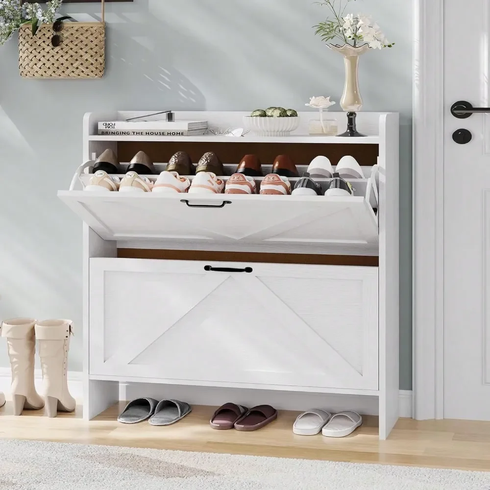 

Тумба для хранения с 2 откидными ящиками, узкая обувница для прихожей, отдельно стоящая скрытая тумба-органайзер для обуви с металлическими ножками