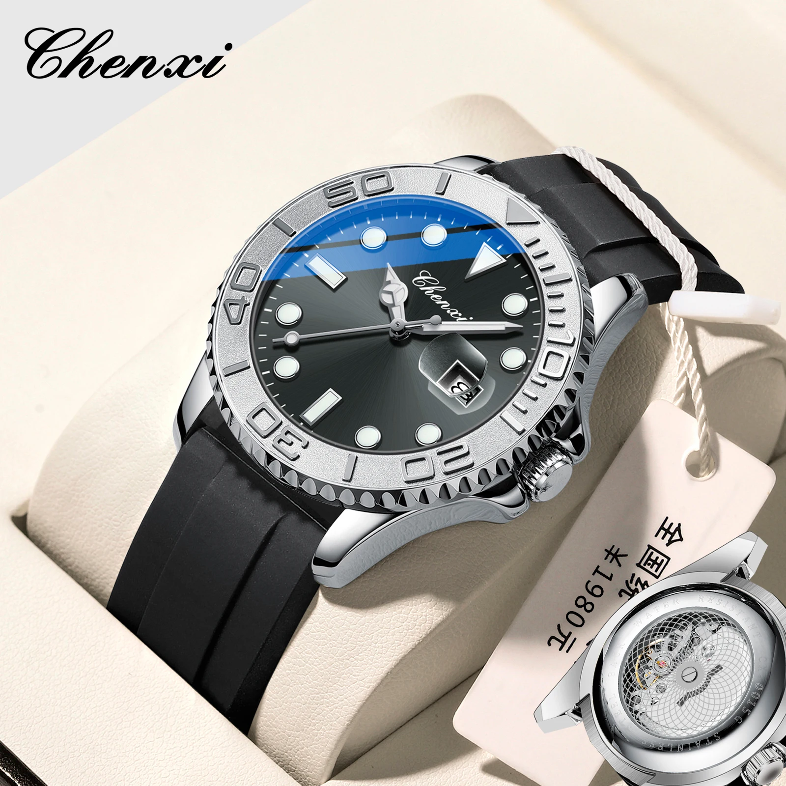 Chenxi 0015 Men’s Watches Top Brand Silicone Sport Rotatable Watch Luxury Men Military Quartz Wrist Watches Design Male Hand