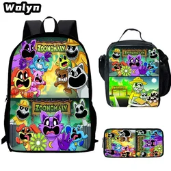 3Pcs Set Cartoon School Backpack for Boys Gilrs with Lunch Bags Pencil Bags ,ZOONOMALY School Backpack for Kindergarten