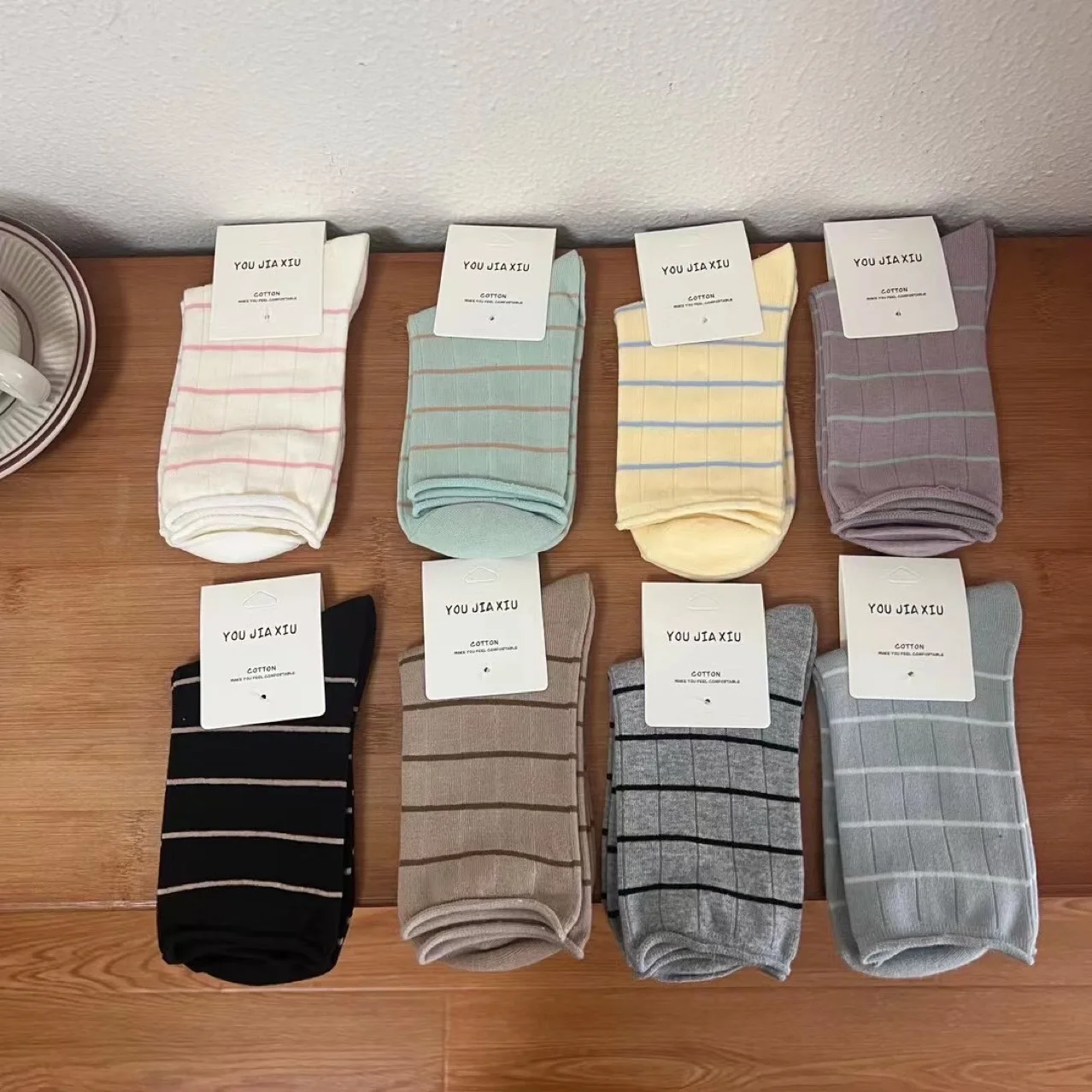 

Женские носки однотонные полосатые в стиле преппи Morandi pinstripe Повседневные Удобные носки средней длины из мягкого хлопка с кудрявыми краями