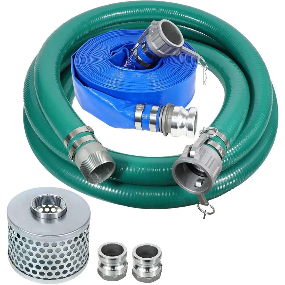 

3 Inch Suction Hose Pump kit, Includes 3" x 65' Blue PVC Backwash Hose & 3" x 20' Green PVC Suction Hose & Steel Round Hole Suct