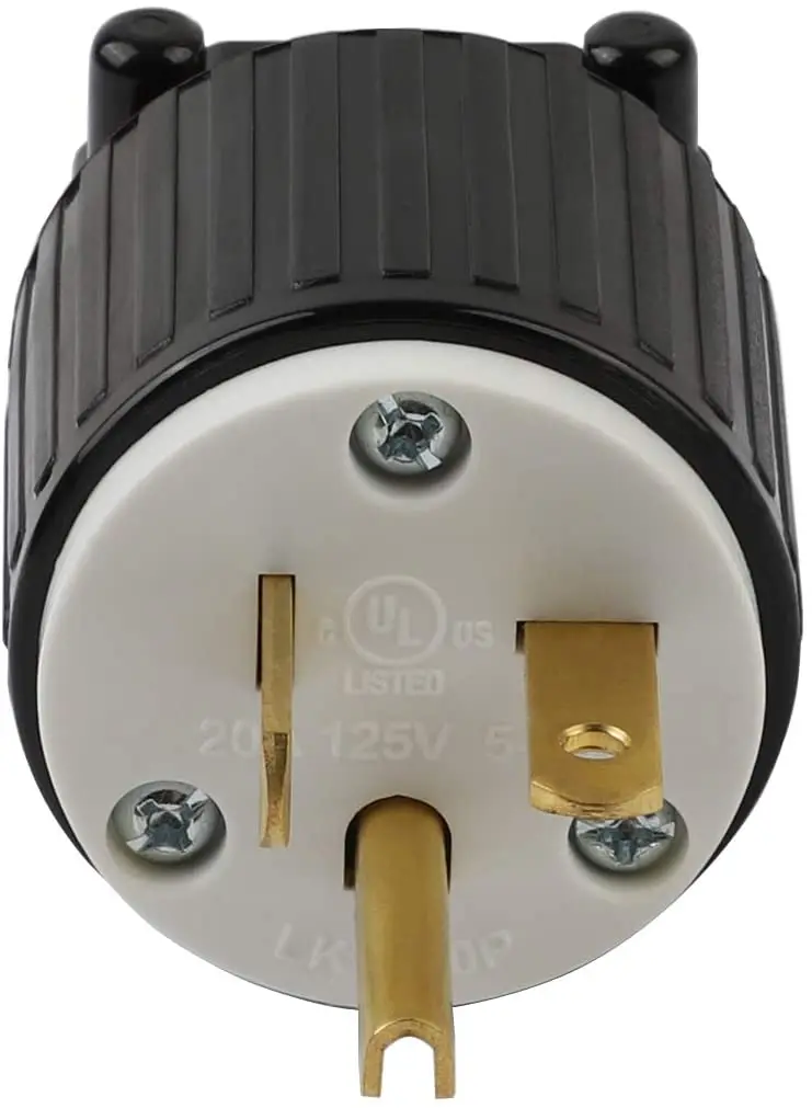 USA 3-Prong Male AC Plug, UL Nema 5-20P 3 Pole Straight T- Blade DIY Rewirable AC Plug, 20A 125V USA 3Pin AC Connector,