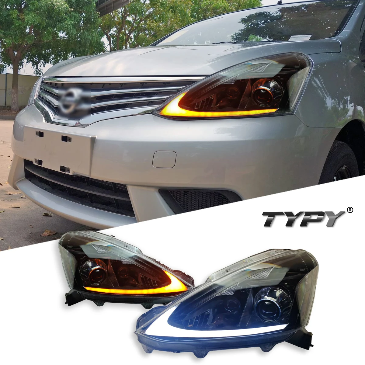 

TYPY автомобильная фара для Nissan Livina 2013-2017, обновленная, модифицированная для нового DRL, динамический указатель поворота, светодиодная фара, автоаксессуары