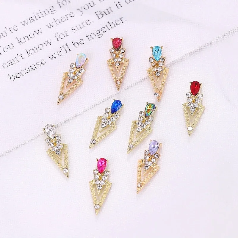 Décorations 3D pour Nail Art, mélange aléatoire, or, luxe AB, diamant, triangle, N64.Strass, fournitures, breloques, pierre, nouveauté, 10 pièces