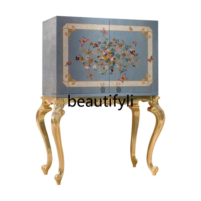 

French Chinese style butterfly decorative cabinet veneer shell parquet solid wood tall locker