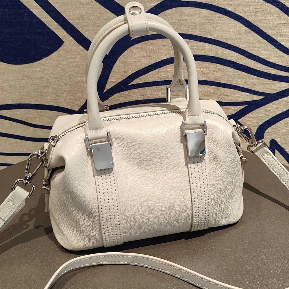 2026 New genuine Leather Handbag for Women Stylish Bowling Bag with Large Capacity Soft Leather Shoulder Crossbody Bag