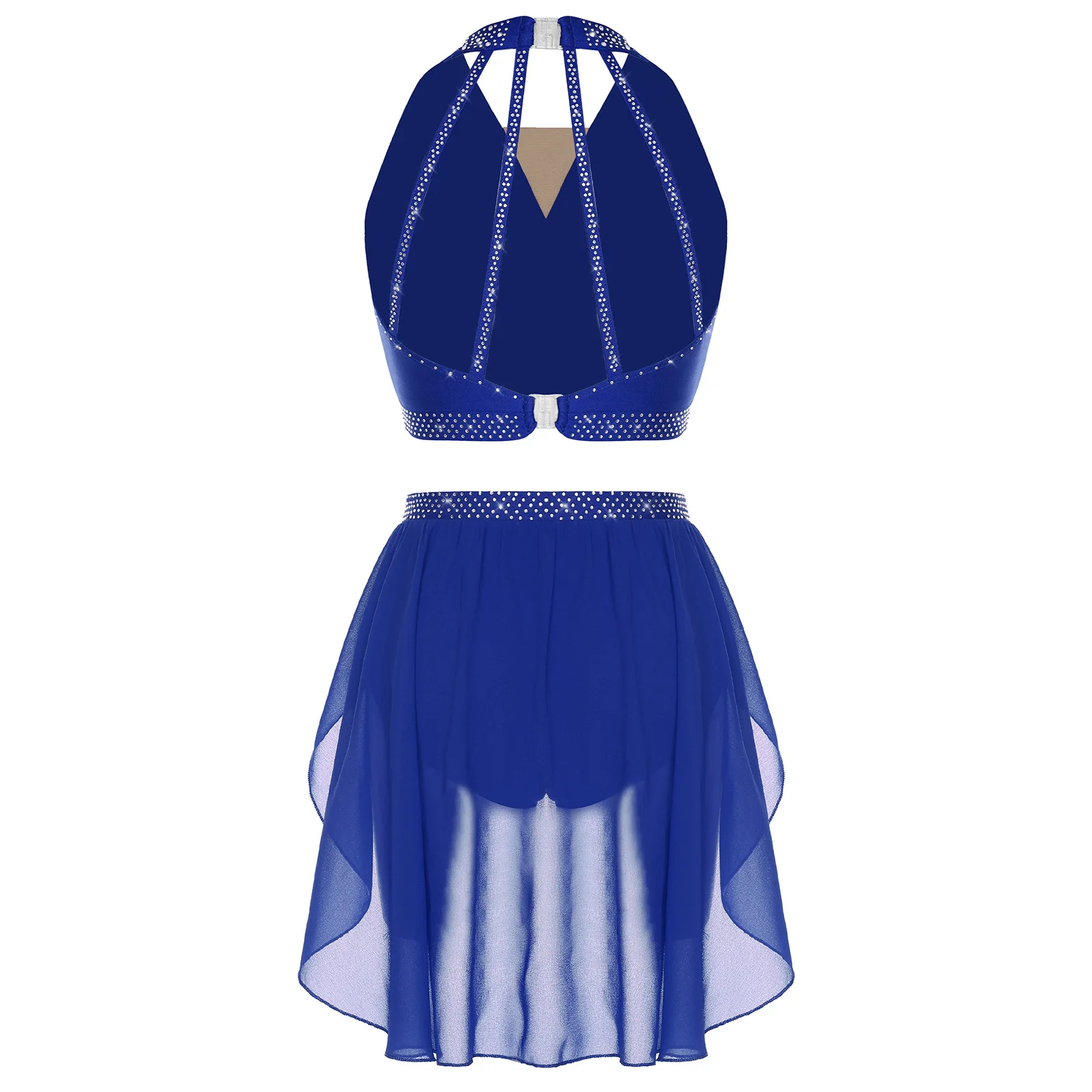 إمرأة لامعة حجر الراين الجمباز الفني الشكل التزلج غنائي المعاصر الباليه الرقص ملابس رقص المحاصيل القمم والتنورة