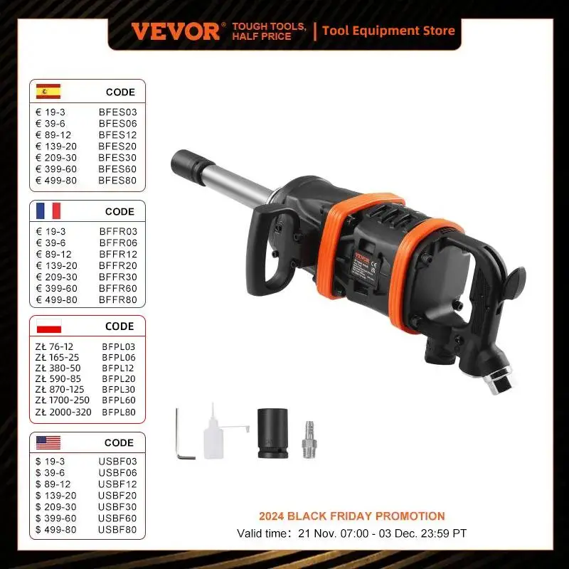 VEVOR Clé à Choc Pneumatique Carré 2,54 cm Clé à Chocs à Air Comprimé 7016 Nm 3000 tr/min Aluminium avec Enclume 20,3 cm Connecteur Rapide d'Air Pot d'Huile pour Réparations Auto Lourdes Mécaniciens