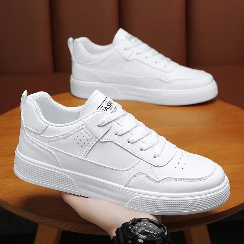 White Outdoor Casual Shoes Leather Men Skateboarding Sneakers Lightweight Running Shoes Platform Breathable Tennis Sports Shoes