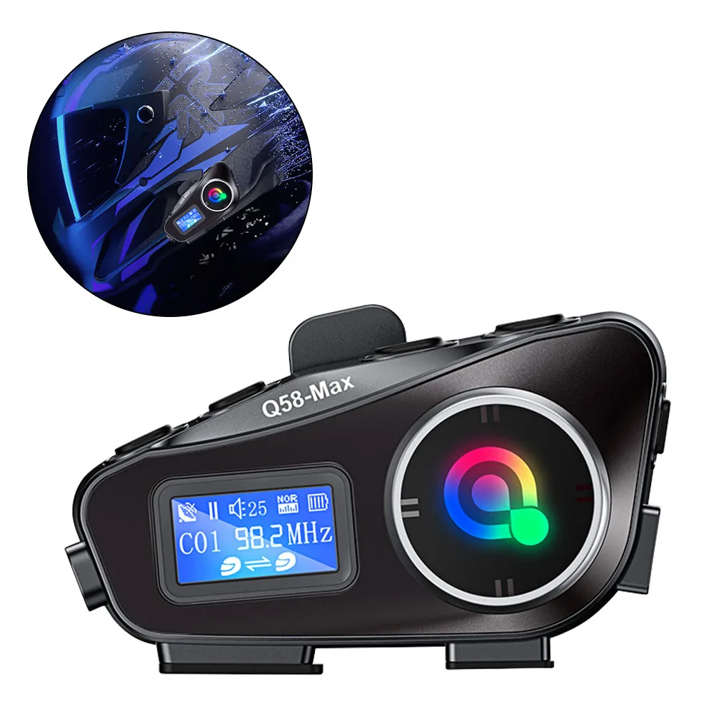 

Multi-Scene Mixed Music Sharing LCD Screen Dual Core Wireless Intercom Motorcycle Helmet Headset Waterproof