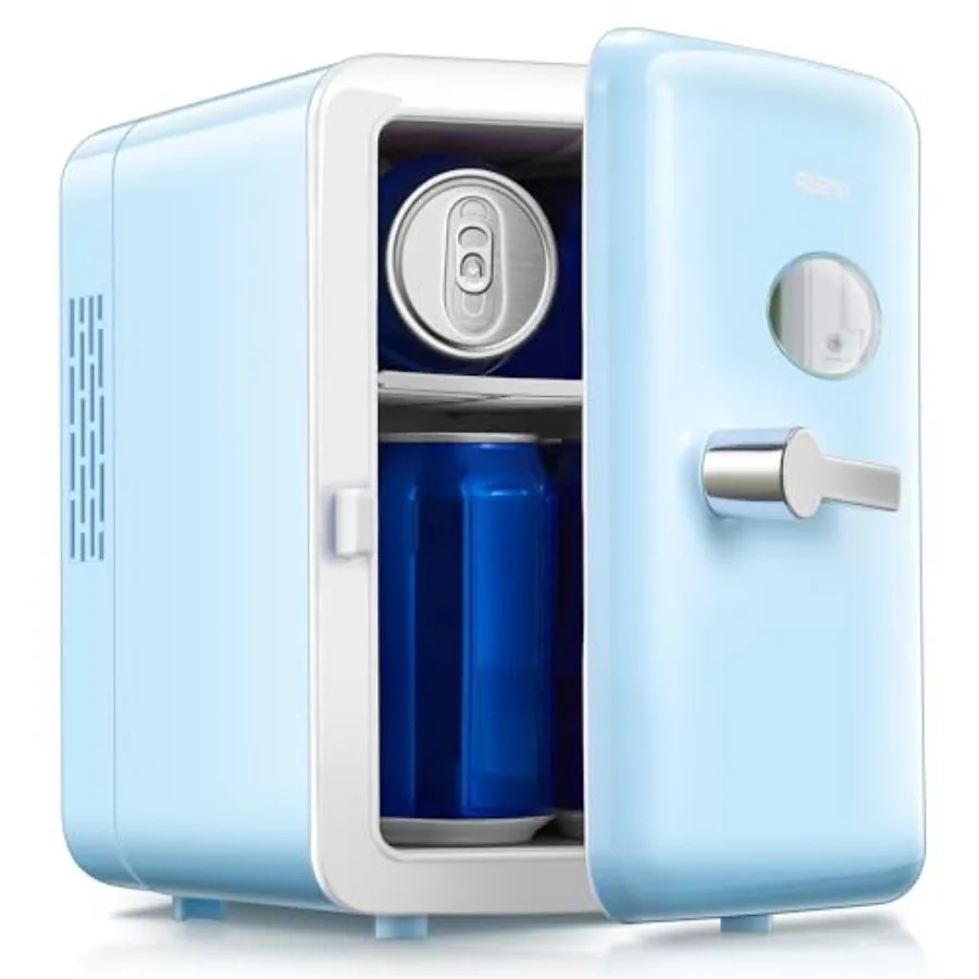 

Mini Fridge 4L/6 Cans Retro Portable Cooler For 120V Home and 12V DC Car Use Skincare Fridge for Bedroom Car Office Dorm