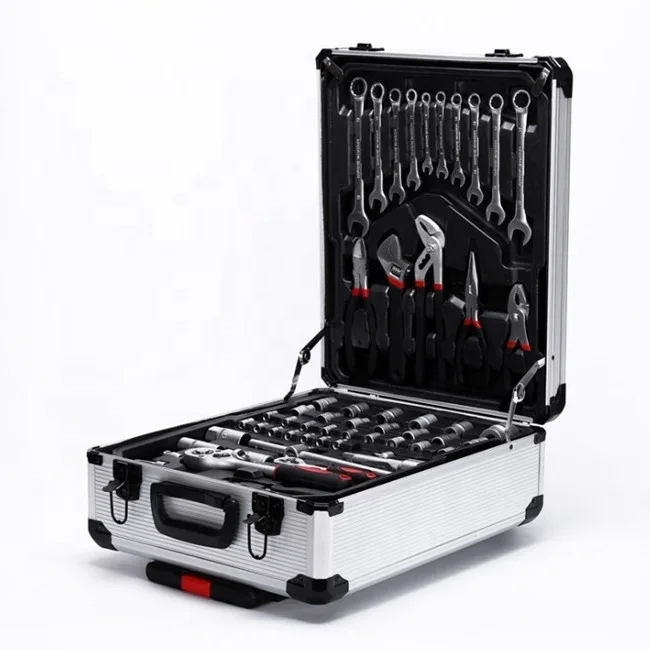 Deluxe 187 Pcs Aluminum Trolley Tool Kit Combination Trolley Hand Tool Kit for Auto Repairing