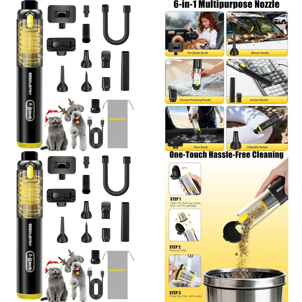 

Cordless Mini Car Vacuum Cleaner, Portable Pet Hair Remover, 3 Suction Modes, 6 Multipurpose Nozzles for Various Uses