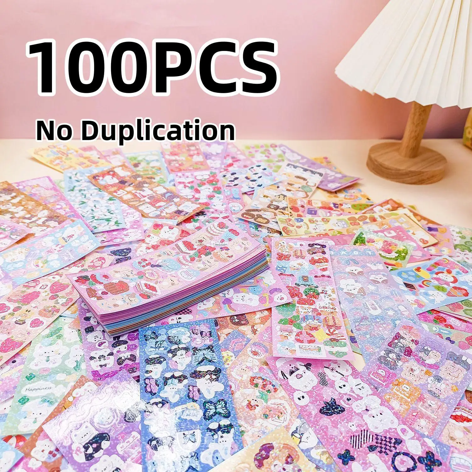 

100 PCS KPOP Cuties Holo Sticker Pack - Shiny Cute Cartoon Themes - For Journaling Toploader Deco Seal with Kawaii Korean Style