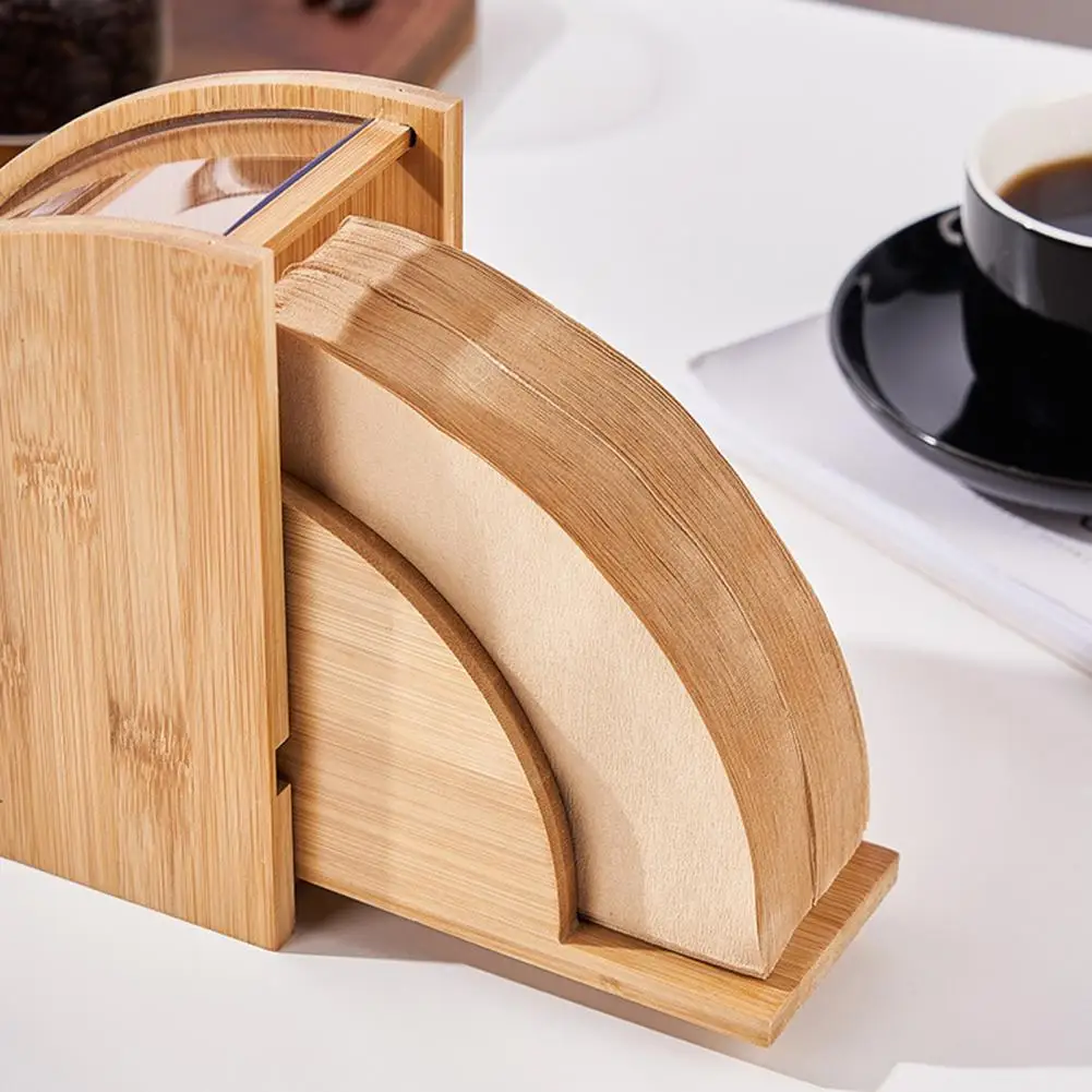 Wood Coffee Filter Paper Holder With Dustproof Cover Storage Rack For 101 102 Filter Paper For Cafe Coffee Paper Container Stand