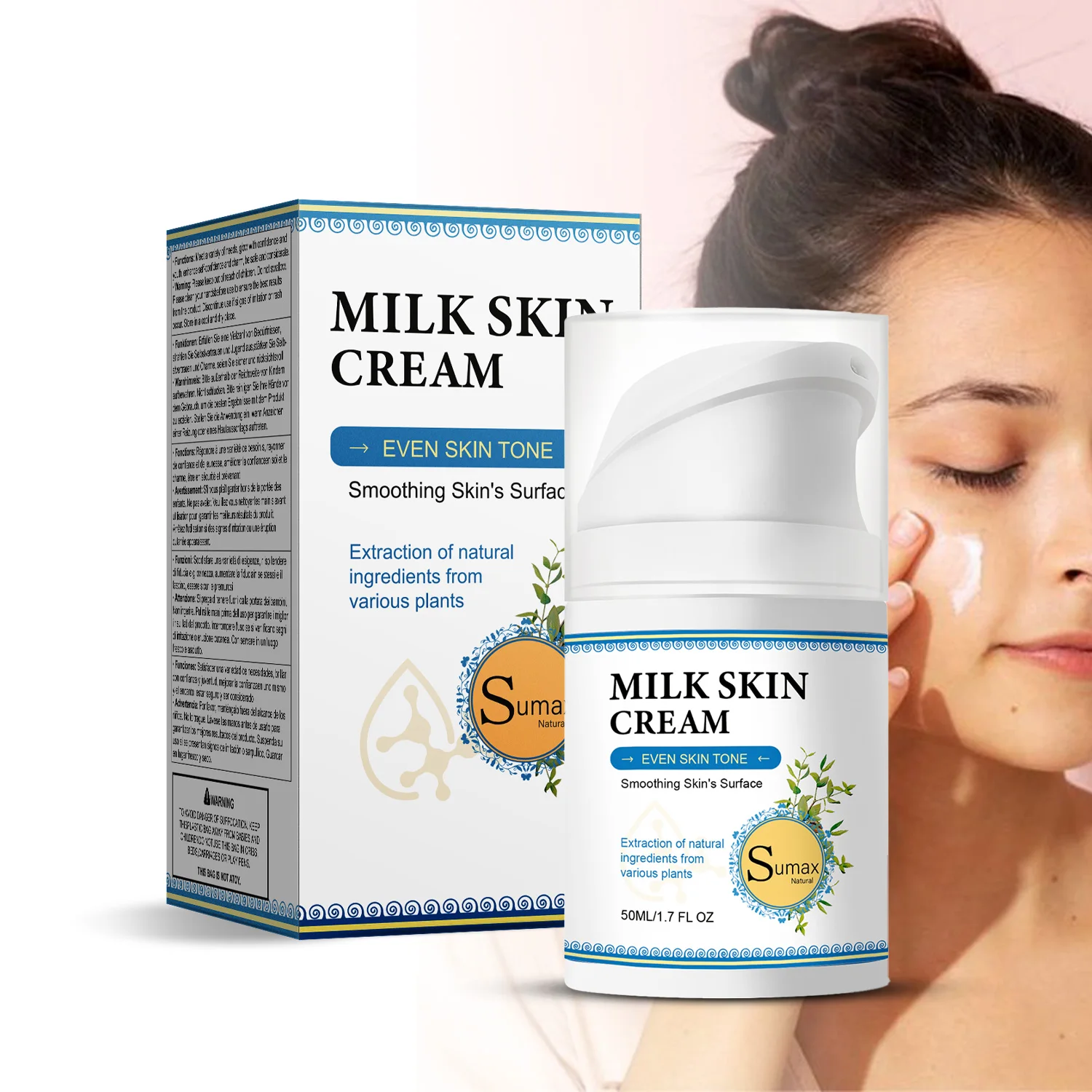 

Sumax Milk Skin Cream 50ML Beauty Whitening Whitening Cream for Dark Skin Natural Components of Plants Body Whitening Cream