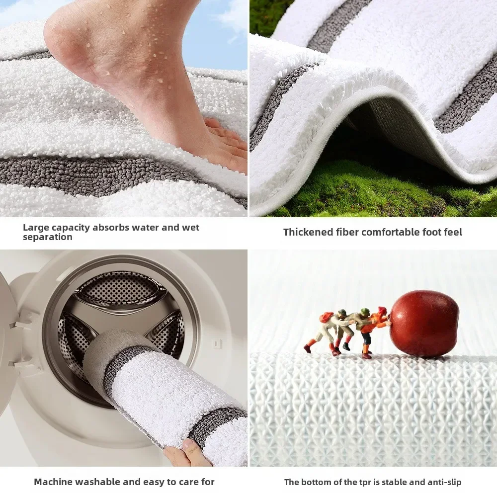 Luxury Flocked Bath Mat - Rectangular/Oval Non-Slip Bathroom Rug, Thick Super Fiber Absorbent Carpet for Modern Home Decor