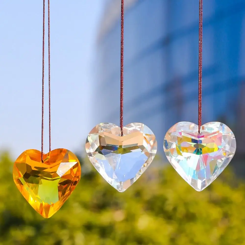 Suncatcher Peach Heart Crystal Hanging Ornament Korean Style Fashion Personality Hundred Match Necklace Pendant Charms Jewelry