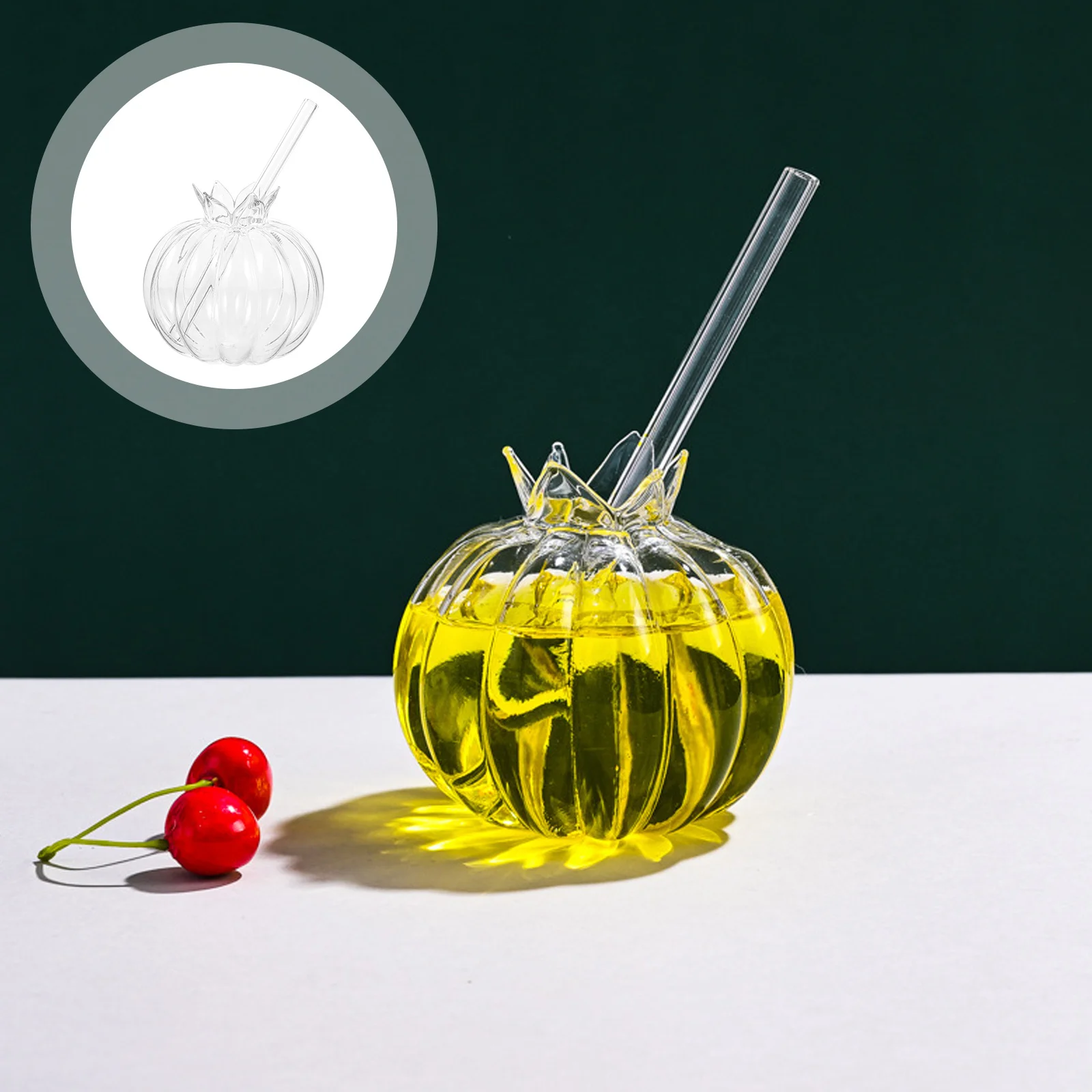 

1Set Practical Pomegranate Shaped Glass Cup and Straw Clear Cocktail Glass for Home and Party Use Cocktail Glasses