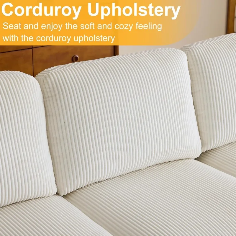 111 "Modern 4 Seater Sofa, Sofa Corduroy Fabric Upholstered Foldable Sofa, Wood Grain Legs, Living Room, Reception Room