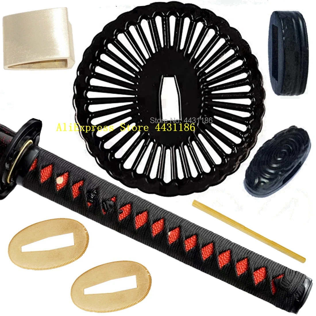 26cm lidar com espada samurai japonesa katana conjunto completo de acessórios tsuba + menuki + fuchi + kashira + habaki + seppa liga metal acessório