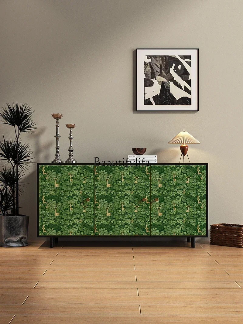 

French retro style art green leaf decorative side cabinet multi-functional decorative locker