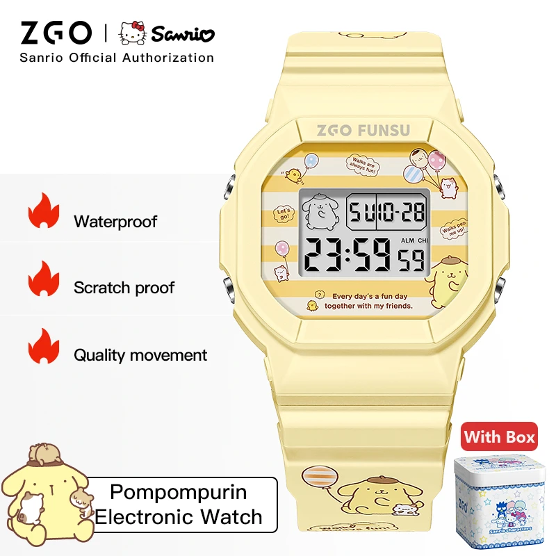 Zgo X Sanrio pompopurin jam tangan Baji Perempuan kids Boys Girls electronic watch waterproof original multifunction 8611