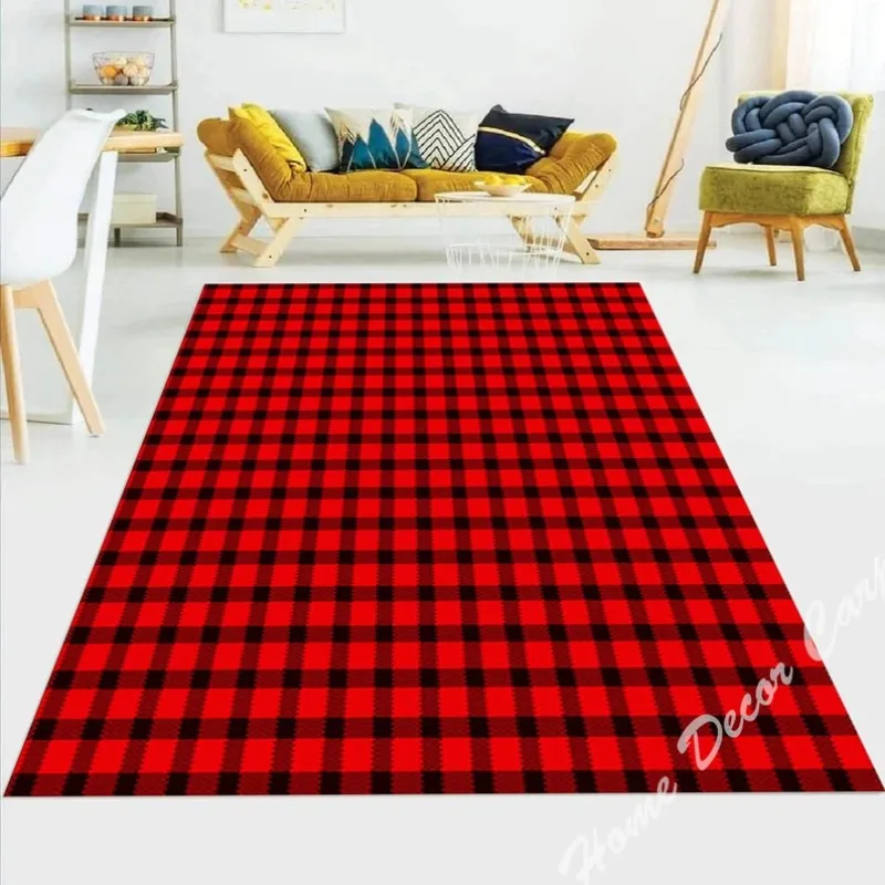 Christmas Buffalo Check Carpet Lumberjack Plaid Pattern Print Area Rug for Bedroom Floor Decor Red Plaid Non Slip Cloakroom Mat