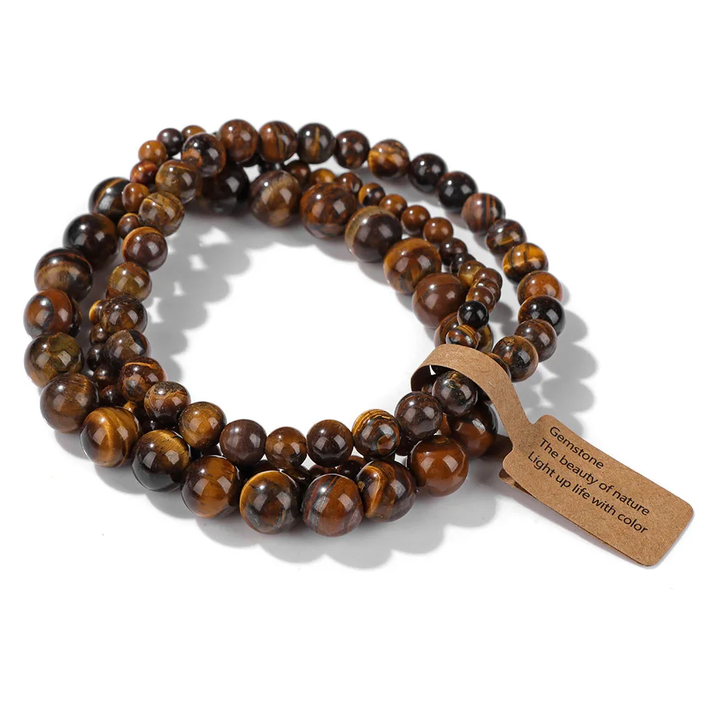 4 6 8mm Natural Stone Beads Bracelets Set For Men Women Handmade Jasper Stone Elastic Bracelet Couple Anniversity Jewelry - view 3