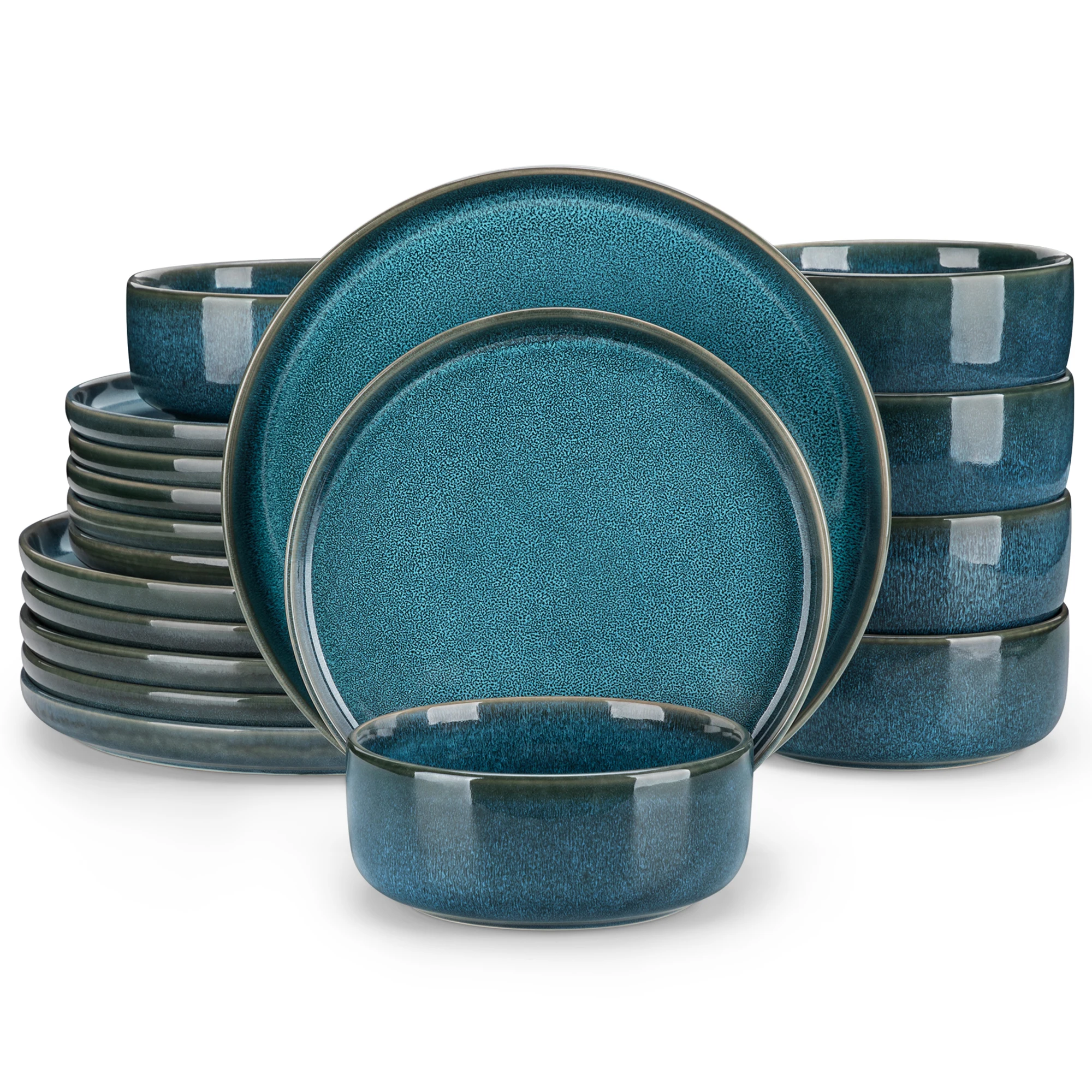 Blue Ceramic Dinner Plate Set with Bowls and Dessert Plates