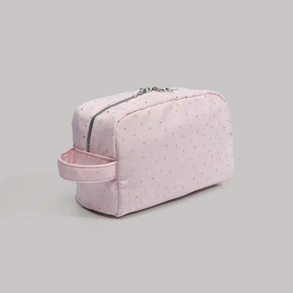 

Multifunctional Rhinestone-stamped Makeup Bag Square Large Capacity Cosmetic Bag Soft Portable Pencil Case