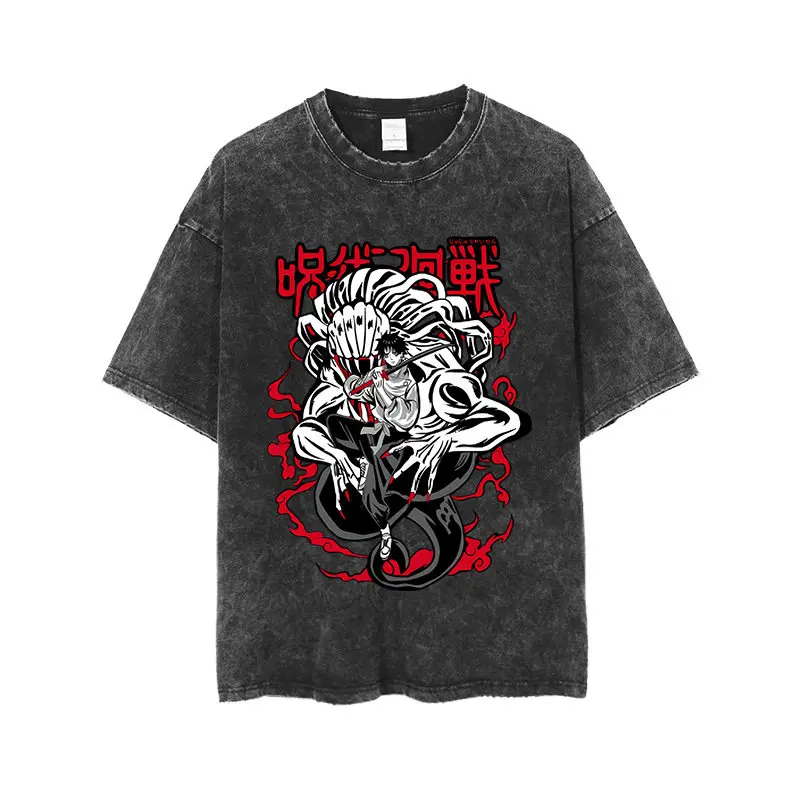 

Premium Vintage Washed Jujutsu Kaisen Okkotsu Yuta X Rika Cursed Spirit Print Oversized Unisex Harajuku Anime Streetwear Tee