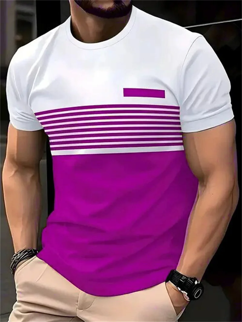 موضة مخطط نمط الرجال تي شيرتات قصيرة الاكمام الصيف ثلاثية الأبعاد مطبوعة الشارع الاتجاه بسيط تي شيرت 6XL حجم كبير بلايز عادية #2
